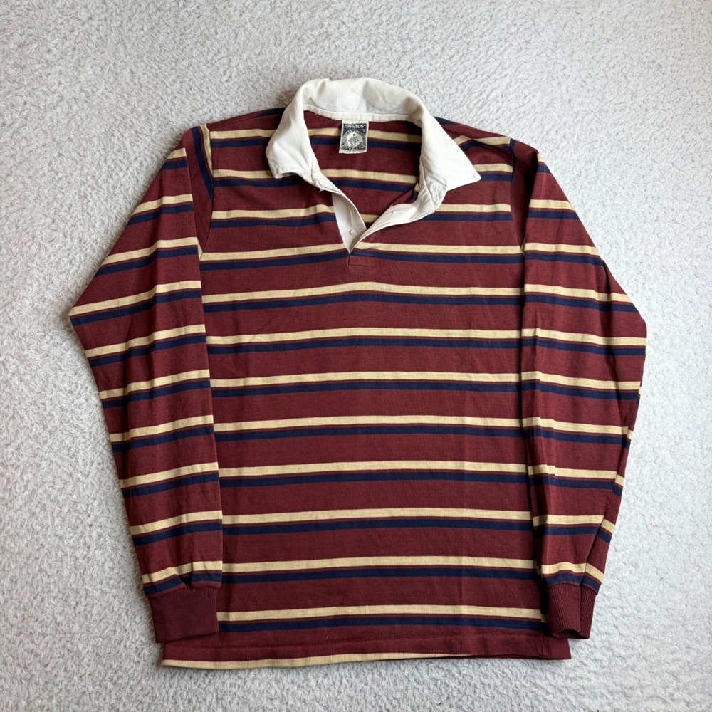 Vintage Campus American Action Gear Rugby Shirt Mens Small Burgundy Striped USA